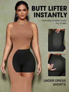 1 par de pantalones moldeadores para mujer, levantan el trasero y adelgazan la cintura, realzan las curvas - Negro - Ver 2