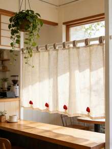 1PC Cute Red Mushroom-Shaped Japanese-Style Hanging Curtain, Small Window Curtains For Kitchens,Apartment Kitchen Curtains, Kitchen Window Valance,Cafe Style Half Curtains. - Beige - View 8