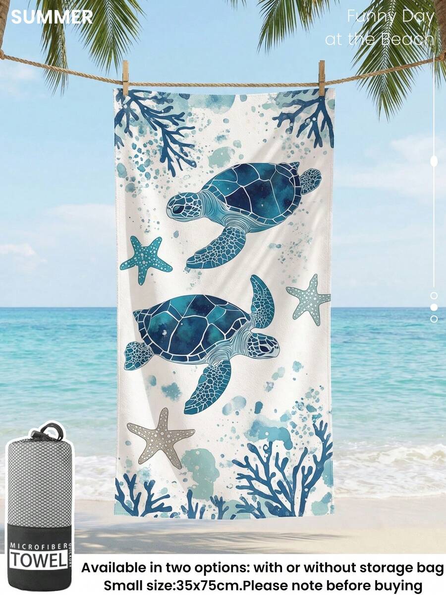 1件印花沙灘巾 游泳巾 海洋生物圖案浴巾 時尚風格 超吸水 適用浴室、游泳、健身、瑜珈，適合夏季旅行與度假，浴室裝飾，建議常規尺寸與大尺寸（35*75cm 小尺寸，150cm 以上建議）