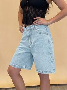 Quần short denim nữ màu đen cạp cao dáng rộng, thoải mái - Thời trang, đa năng, phù hợp mặc hàng ngày, đi chơi, hẹn hò, phong cách đường phố. - Rửa nhẹ - Xem 5
