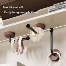 Creative Solid Round Wallmount Clotheshook, Beechwood & Walnut Fiber Hook, Hole-Free Hanger, Suitable For Living Room - Multicolor - View 2