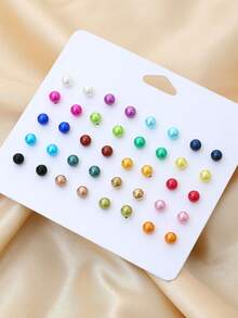 20 Pairs Fashion Petite Colorful Faux Pearl Stud Earrings Set For Women (Random Color) - Multicolor - View 3