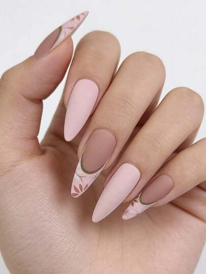 24pcs Press On Nails French Tip Nails Y2k Pink Nails Long Coffin Fashion Ombre Matte Geometric Stripes Petal Pattern Concise Style Reusable Press On Acrylic Nails Fake Nails Nails Supplies Free Of 24 Pieces Of Jelly Tabs And A Mini File