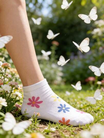6 Pairs Rainbow Butterfly Casual Versatile Indoor & Outdoor Socks