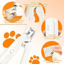 2 In 1 Pet Nail Clipper And Grinder With Dual LED Lights, USB Rechargeable Electric Nail File For Small Medium Large Dogs Cats, Quiet Pet Grooming Kit With Splash Guard, Cat Dog Claw Trimmer - A - View 6