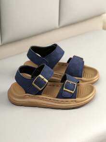 1 Pair Children's Fashion Sandals, Hook And Loop Rubber Non-Slip Soles, Outdoor Beach Shoes, Suitable For 3-12 Years Old - Blue - View 3