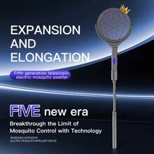 YTWO Extendable & Rotatable Electric Mosquito Swatter, Wall-Mounted Rechargeable Mosquito Killer With Lithium Battery, Extended Handle/Rotatable Net For Wider Coverage, Automatic Mosquito Attraction & Fast Killing, Seamless Wall-Mounted Net, Foldable Swatter Head - Multicolor - View 2