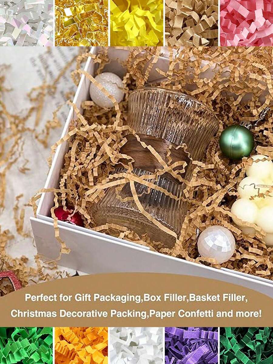 每包50克/100克/450克彩色碎纸，礼品盒填充物，婚礼生日派对装饰 - 皱纹纸屑，多色皱纹纸屑填充物，波浪纸条，拉菲草纸屑，适用于礼品盒、水果篮、节日篮、创意彩蛋装饰、礼品篮内衬、婚礼中心装饰品、生日包装缓冲垫、情人节、新年、伴娘礼物和手工项目 - A - 查看 1