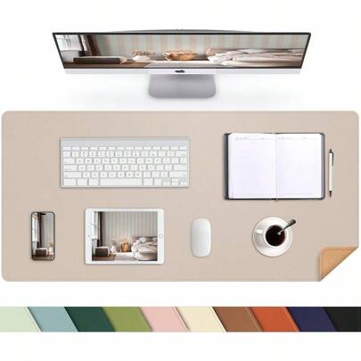 AFIING Leather Desk Pad Protector, Large Non-Slip Office Desk With Natural Cork PU Leather, Waterproof Writing Mouse Pad Office And Home (23.6in*13.7in, Beige)