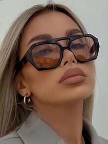 1 Pair Women's Leopard Print Polygon PC Frame Retro Double Bridge Casual Personalized Fashion Glasses - Multicolor - View 4