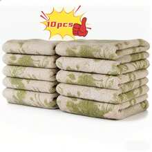 Bộ 5/10 khăn lau bếp, khăn vệ sinh bằng vải lông san hô, họa tiết hoa hồng xanh lá cây, thấm hút tốt, dùng để lau chén đĩa, bàn, mặt bếp, bồn rửa, sử dụng trong nhà. Mềm mại, dày dặn, không xơ vải, có thể tái sử dụng, nhanh khô, nhiều màu sắc, quà tặng trang trí ngày lễ. - Hình vuông - Xem 10