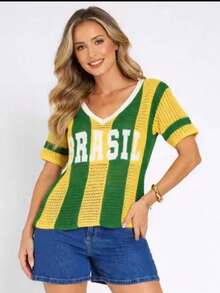 Brazil Jersey, Tricot, V-Neck, Premium Openwork Knit, Modern Look To Cheer On The 2026 World Cup In Style - 彩色 - 查看 4