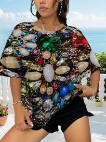 Women 3D Printed T Shirt Casual Crewneck Short Sleeve All Over Graphic Breathable Comfortable Top Perfect For Daily Streetwear Year Round Fashion Upgrade Your Wardrobe - 彩色 - 查看 1