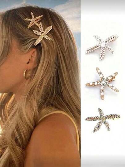 3pcs Vintage Faux Pearl Decor Starfish Shaped Hair Clip Stylish Hair Bun Maker Accessory, Suitable For Girls For Daily Wear, Head Accessories, Hair Accessories For Girl, Claw Clips