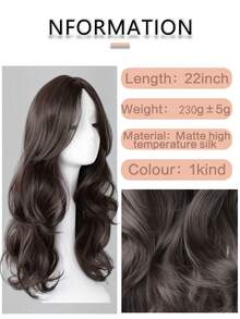 26英寸黑红渐变波浪假发，中分刘海，耐热蓬松合成假发，适合日常、派对、圣诞节角色扮演 - 黑棕色 - 查看 4