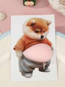 6片装可爱3D柴犬大肚皮贴纸 - 自粘防撞垫，趣味卡通狗墙贴，家居装饰，门把手保护贴和家具防刮垫 - 查看 4