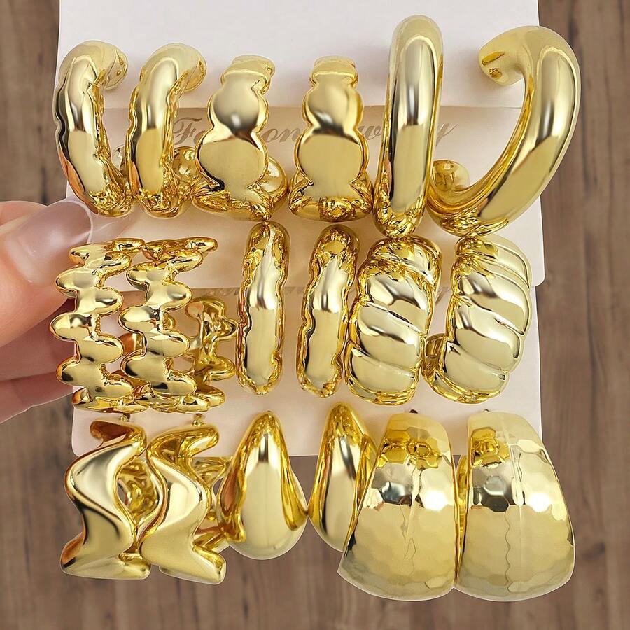 18pcs/Set CCB Material Asymmetrical Earrings For Women, Daily Wear - Gold - View 1