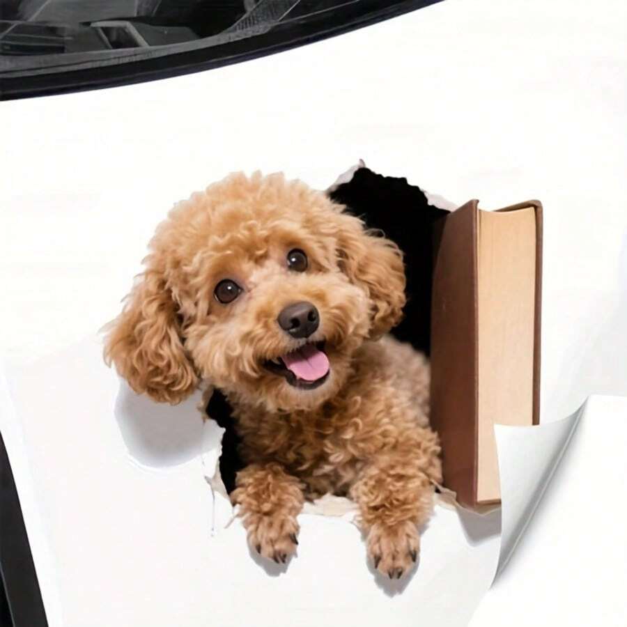 3 piezas Pegatinas de pared con efecto de perro asomándose a través de la pared, resistentes al agua, adecuadas para puerta de garaje, carrocería de automóvil, decoración del hogar, PVC autoadhesivo - A - Ver 1