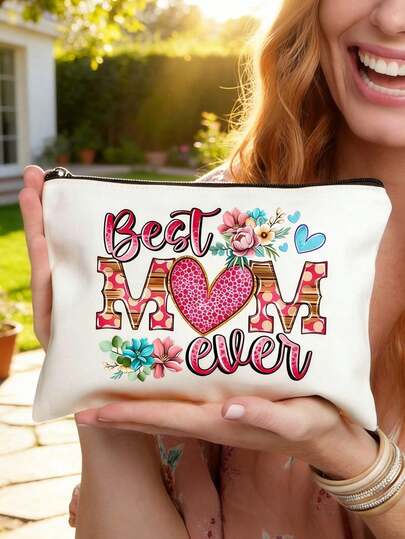 1pc Portable Makeup Bag With "Best Mom Ever",Retro Casual Zippered Storage Bag,Mother's Day Themed Storage Bag,Toiletries Storage Bags, Lightweight Coin Wallets,Multi-Functional Cosmetic Bag, Clutch, Coin Purse,Multi-Color,For Daily/Travel/Campus Use/Travel/Vacation/Business Trips/Commuting,Back-To-School Essentials,Travel Accessories,Perfect Mother's Day Gift,Women's Day Gifts, Anniversary Gifts, Birthday Gifts, Event Gifts,Party Favor Or Everyday Surprise