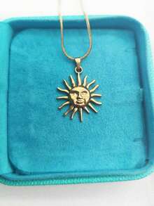 1件休闲款18K镀金不锈钢太阳吊坠项链，男女皆宜，日常佩戴 - 金黃色 - 查看 4