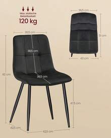 VASAGLE Esszimmerstühle Samt, Küchenstühle bis 120 kg belastbar, Sessel mit verstellbaren Füßen, modern, gepolstert, für Wohnzimmer, 4er Set, tintenschwarz KDC080BH01 OCZ2 - schiefergrau - Übersicht 10