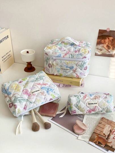 1 pieza/set Bolsa de cosméticos con estampado de vida marina colorida, bolsa de cosméticos con estampado de vida marina vibrante, set de bolsas de maquillaje versátiles de color macaron, set de bolsas de aseo de gran capacidad y estilo kawaii con asa, organizador de viaje de artículos de tocador, regalos esenciales, accesorios con cremallera, bolsas de uñas, bolsa de maquillaje, almacenamiento, organizador de maquillaje, bolsa de cosméticos, bolsa, bolsa de maquillaje, artículos de viaje esenciales