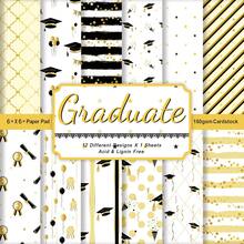 12pcs Graduation Theme Scrapbook Paper Pad, 6X6 Inches Decorative Craft Paper With Graduation Cap Pattern For Card Making, Origami & Photo Album Decor, Scrapbooking Supplies - B - View 1