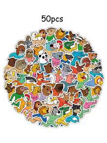 50 Pcs Funny Monster Animal Stickers Set, Elephant Panda Crocodile With Human Muscles, Waterproof For Laptop, Phone Case, Scrapbooking, Journals, Water Bottle & Hipster Style, Stationery Supplies - Animal Monster - View 12