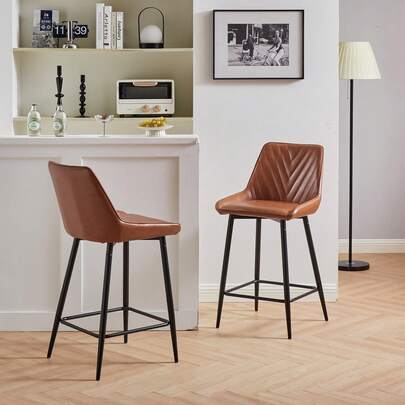 TUKAILAi Bar Stools Set Of 2 Faux Leather Padded Breakfast Bar Chairs With Backrest And Metal Legs,Industrial High Back Barstools For Home Kitchen Counter Island