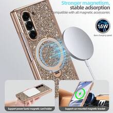 VIETAO Sequins,Diamond Fashion High Quality Blingbling Sparkling Electroplated Hidden Circular Bracket Mobile Phone Case Compatible With Samsung Galaxy Z Fold 7 6 Hinged Full-Cover Protection Phone Cover With Tempered Glass Screen Protector - Champagne Gold - View 4