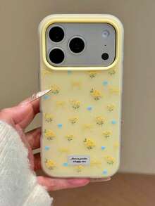 奢华二合一淡黄色蝴蝶结花朵蓝色爱心磨砂手机壳，兼容 17 Pro Max/16/15/14 Pro Max Plus，黄色背景背壳，防震保护套，适合清新节日，送给朋友的礼物 - 黃色 - 查看 3