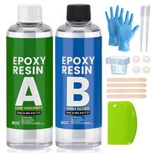 【自流平树脂】双组分环氧树脂入门套装，每套8/16液盎司，自流平，无气泡，不泛黄，1:1简易混合比例，适用于艺术、工艺品、珠宝制作、河流桌、DIY项目 - A - 查看 11