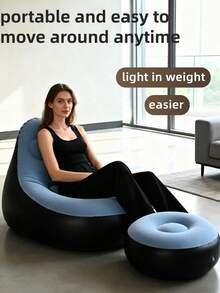 1pc New Inflatable Slouchy Sofa, Foldable Recliner Chair, Camping Outdoor Travel With Footrest Combination, Flocked Fabric Sofa Bed - Multicolor - View 11