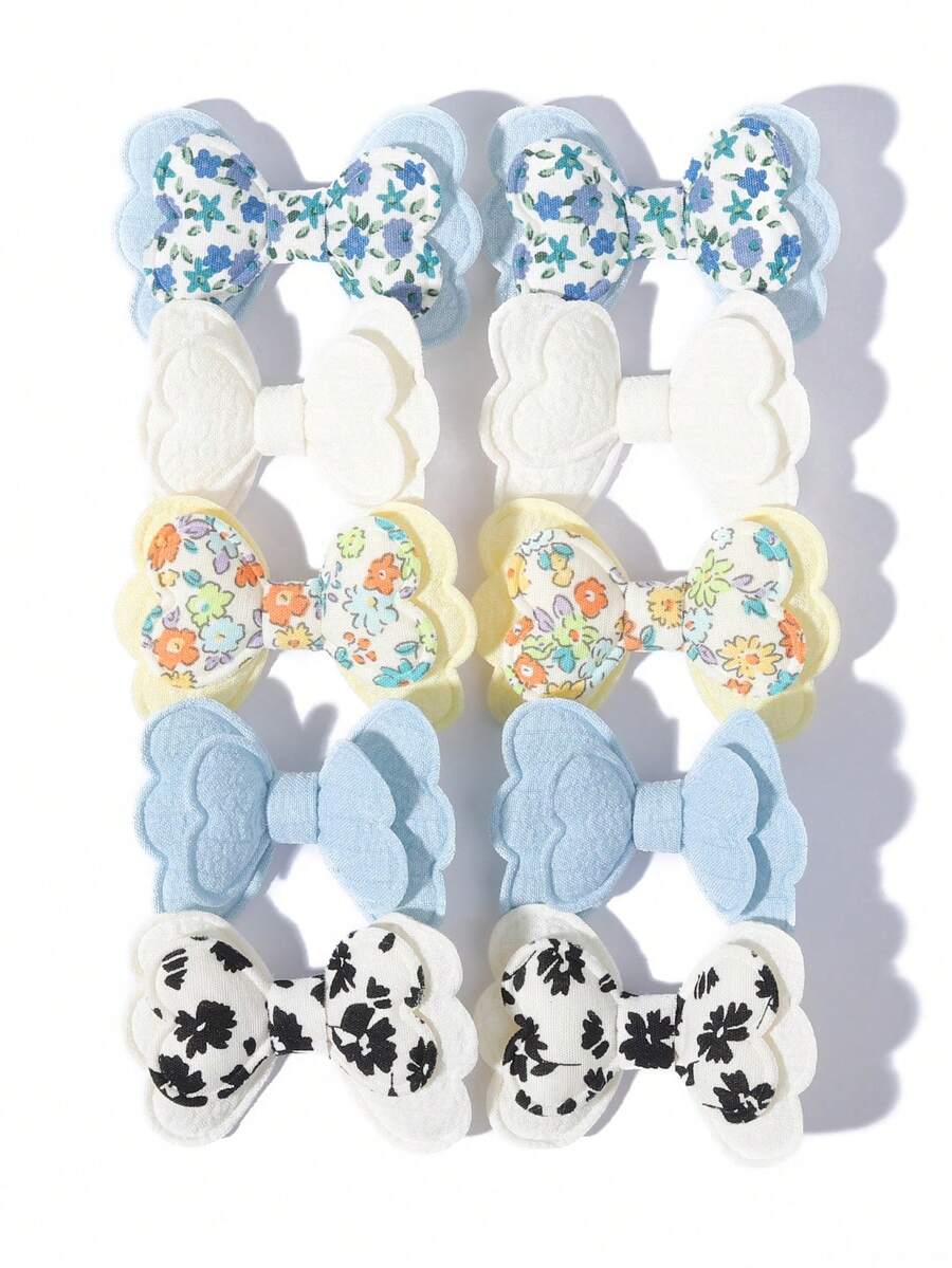 10pcs/Set Double-Layer Bow Hair Clips, Cute & Sweet Pastel Style - Mixed color - View 1