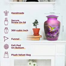 Memorials Urns For Human Ashes Adult Female And Male, Decorative Burial Urn, Funeral Cremation Urns For Women And Men - Large Hummingbird - Purple - View 3