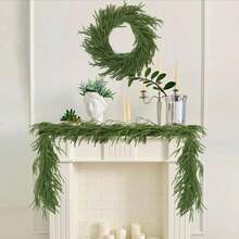 2 Pcs Artificial Norfolk Pine Garlands 6ft Real Touch Winter Pine Christmas Garland, Faux Greenery Garland For For Mantle Table Fireplace Indoor Outdoor Holiday Party Decoration (2) - 2 - 查看 5