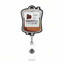 1 cuộn dây đeo huy hiệu lấp lánh Coffee Fuel bằng acrylic có thể thu gọn với kẹp cá sấu xoay, thích hợp làm quà tặng cho đồng nghiệp, giáo viên, học sinh, bác sĩ. - cà phê - Xem 1