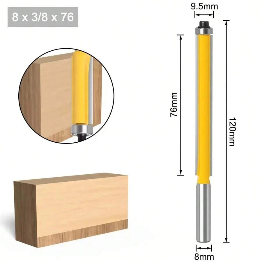 1/4" Shank 8mm Long Blade Flush Fit Router Bit With Bearing For Wood Template Pattern Bit T6TT Tungsten Carbide Router Bit - 8x9.5x76 - 查看 1