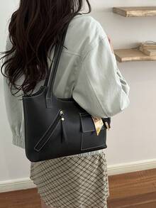 Túi xô trang trí khăn quàng cổ kiểu vintage mới năm 2026, túi xách đeo vai nữ cỡ lớn đa năng kiểu retro, phù hợp cho cả thị trường châu Âu và Mỹ. - màu đen - Xem 5