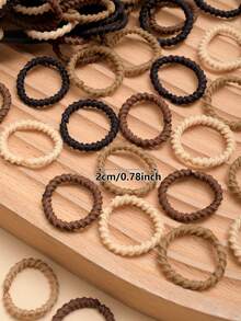 100pcs Basic Coffee Color Seamless Small Spiral Hair Ties, Suitable For Daily Ponytail, Bun, Pigtails, All Seasons, Fashionable Hair Accessory Gift, Ideal For Outings, Parties, Beach Vacations, Dates, Commuting, Easy Styling, Practical Item! Scrunchie Elastic Hair Ties - Brown - View 5