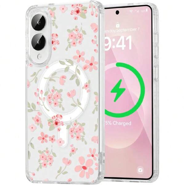 - Funda para Samsung Galaxy S25 Edge, compatible con Magsafe, bonita funda de teléfono con flores florales, transparente, antiamarillamiento a prueba de golpes, magnética para mujeres y niñas,43459327