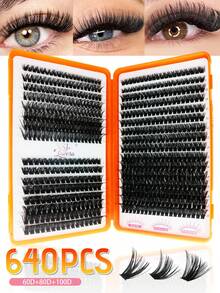 640/608片D型卷翘仿貂毛假睫毛，高容量单片假睫毛，适合新手和专业人士在家DIY。30D+40D+50D+60D+80D+100D混合款式分段式假睫毛册，可打造不同眼妆效果，柔软自然，持久轻盈。 - D - 查看 10
