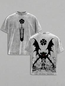 Vintage Retro 90s Asta Wizard King BlackClover Anime Vintage Washed Tee UnisexOversize Anime Manga Washed HeavyweightCotton T-Shirt, Gift For Anime Fan Lover - 灰色 - 查看 1
