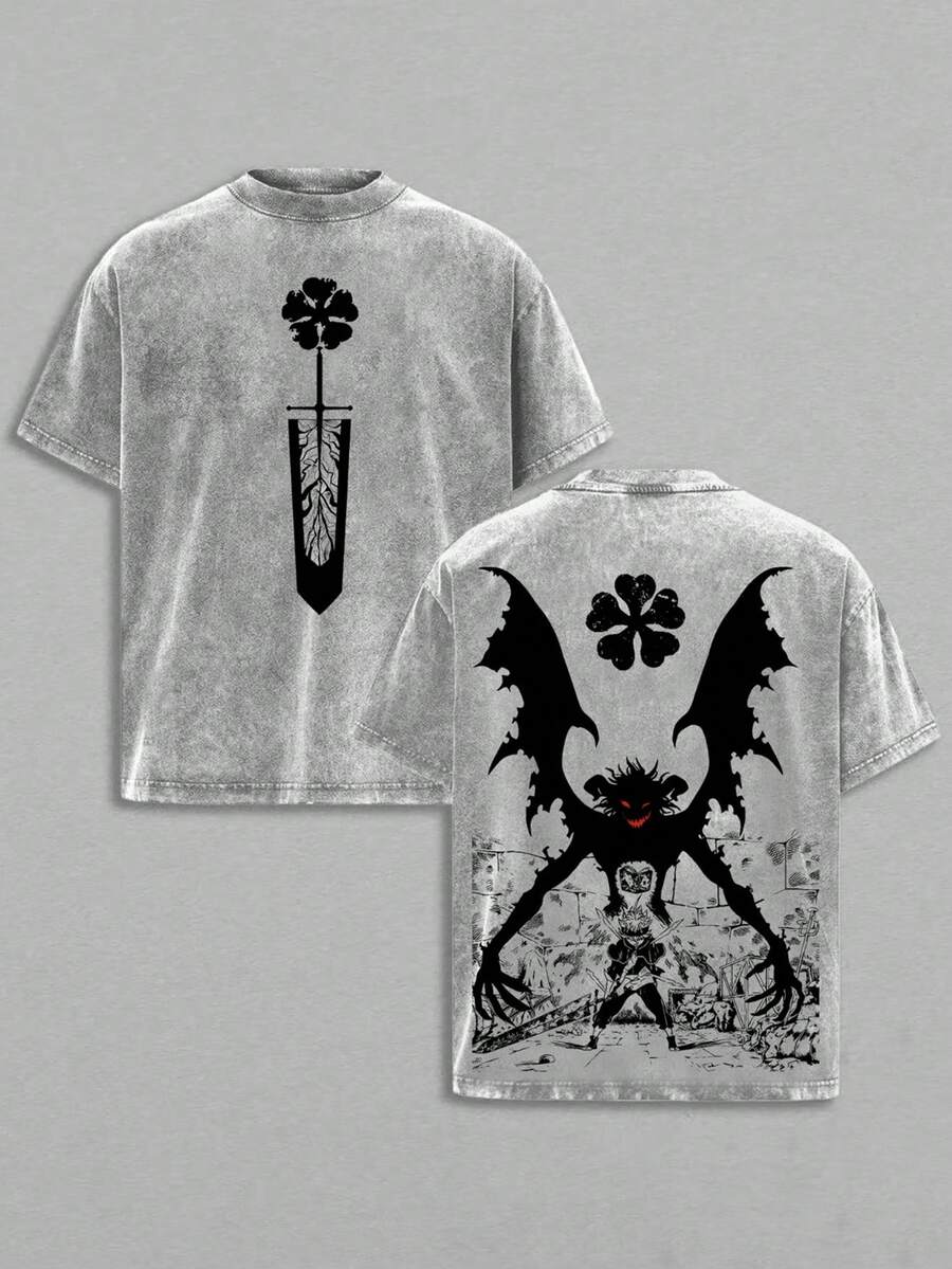 Vintage Retro 90s Asta Wizard King BlackClover Anime Vintage Washed Tee UnisexOversize Anime Manga Washed HeavyweightCotton T-Shirt, Gift For Anime Fan Lover - 灰色 - 查看 1