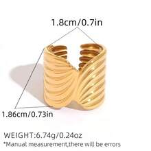 Frminee 2枚/1枚 粗款女士18K镀金不锈钢戒指，个性戒指饰品，防水可叠戴戒指 - 彩色 - 查看 6