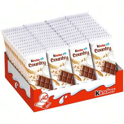  Kinder COUNTRY Nacional España Original caja de 40 unidades - Delicioso snack de chocolate con leche extrafino y relleno de leche y cereales. Contiene 40 unidades envueltas individualmente MUY RICOS SABOR GARANTIZADO