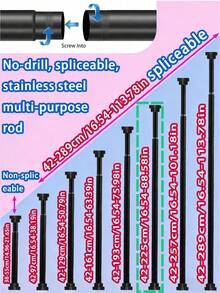 Extendable Stainless Steel Tension Rod - No Drilling Required, Adjustable Length For Curtains, Wardrobe, Shower Curtain, Drying Rack - Silver, Black, White, Gray Options With Plastic Base - White - View 23