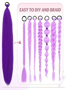 2pcs/Set 26-Inch Ombre Straight Hair Extensions With Elastic Headband, Suitable For Daily Wear, Halloween, Christmas, New Year Costume Parties - Multicolor - View 7