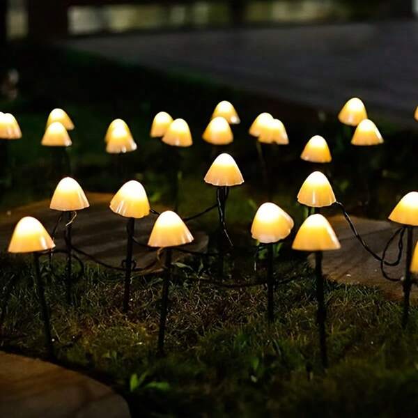 蘑菇造型太阳能花园灯，20颗LED灯珠，8种模式，IPX4防水，户外装饰插地灯，适用于庭院、露台、复活节、生日及节日氛围照明