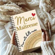 DANPERJI 1本 A5 優雅法式「Merci Maitresse」紙質螺旋筆記本，金米色設計配愛心裝飾，教師感謝禮物，返校季大學與辦公文具用品 - A5 - 查看 5